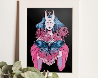 Decay Art Print | Gothic Girl with Moth, Ready to Gift (4x6" )