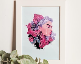 Floral Woman Portrait Art Print | Ready to Gift (4x6" )