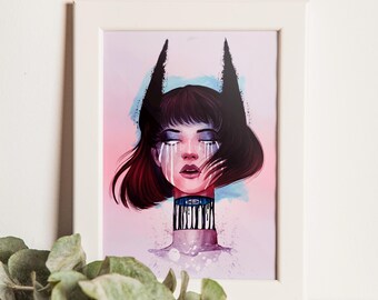 Demon Girl Art Print | Fantasy Illustration (4x6")