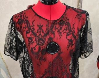Black lace top t-shirt evening party gothic wedding eyelash lace