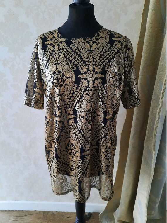 Black mesh sequin dress hot sale