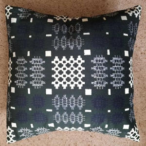 welsh wool blanket printed velvet cushion cover in dark green , cover only,