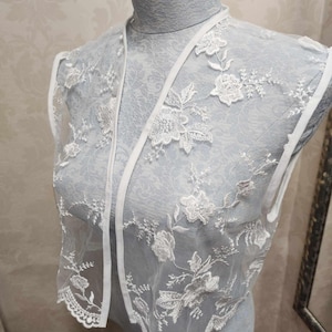 ivory lace waistcoat bolero cover up shrug embroidered tulle net mesh lace scalloped edge wedding prom evening