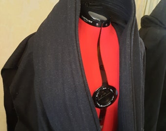 full black wool cape with structured collar long cape winter cape