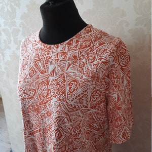 abito estivo da donna arancione e bianco geometrico tribale stampato jersey t-shirt box dress