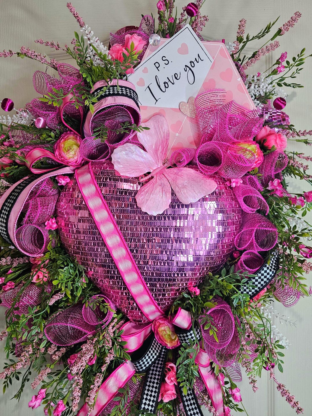 Pink Valentine Heart Wreath – Romantic Door Decor | “P.S. I Love You ...