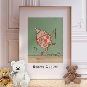 Decor kinderkamer, Humpty Dumpty print kinderliedje, poster kinderkamer muurkunst, kunst aan de muur babykamer | GEDRUKT