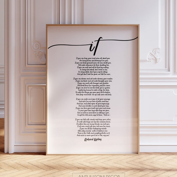 If Poem Print, You'll Be A Man My Son by Rudyard Kipling, Gift For Son On His Wedding Day, PRINTED Black and White Contemporary Wall Art