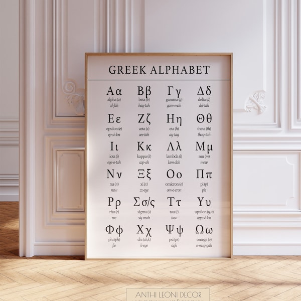 Greek Alphabet Chart Poster Print, Greek Language Typeface Office Wall Art, Greek Student, Educational Wall Decor, PRINTED Poster Print