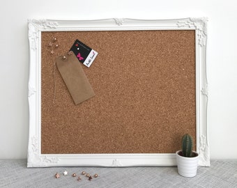 FRAMED PIN BOARD | White Framed Corkboard | White Ornate Framed Cork Board | Memo Board | Notice Board | Vision Board Framed Earring Display