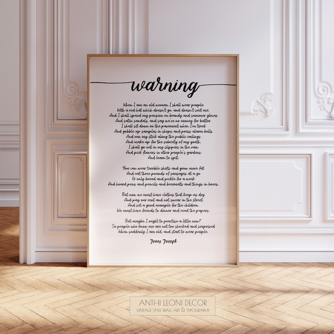 Warning Poem Print in Script Font by Jenny Joseph When I Grow Old I Shall Wear Purple Red Hat