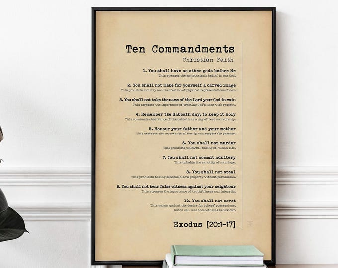 The Ten Commandments Print - Christian Biblical Wall Art, Framed or Unframed Poster