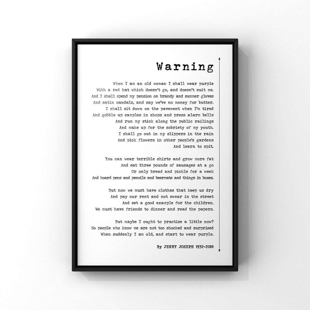 Purple Hat Poem Warning Poem Print Jenny Joseph When I Grow Old I Shall Wear Purple Poetry About