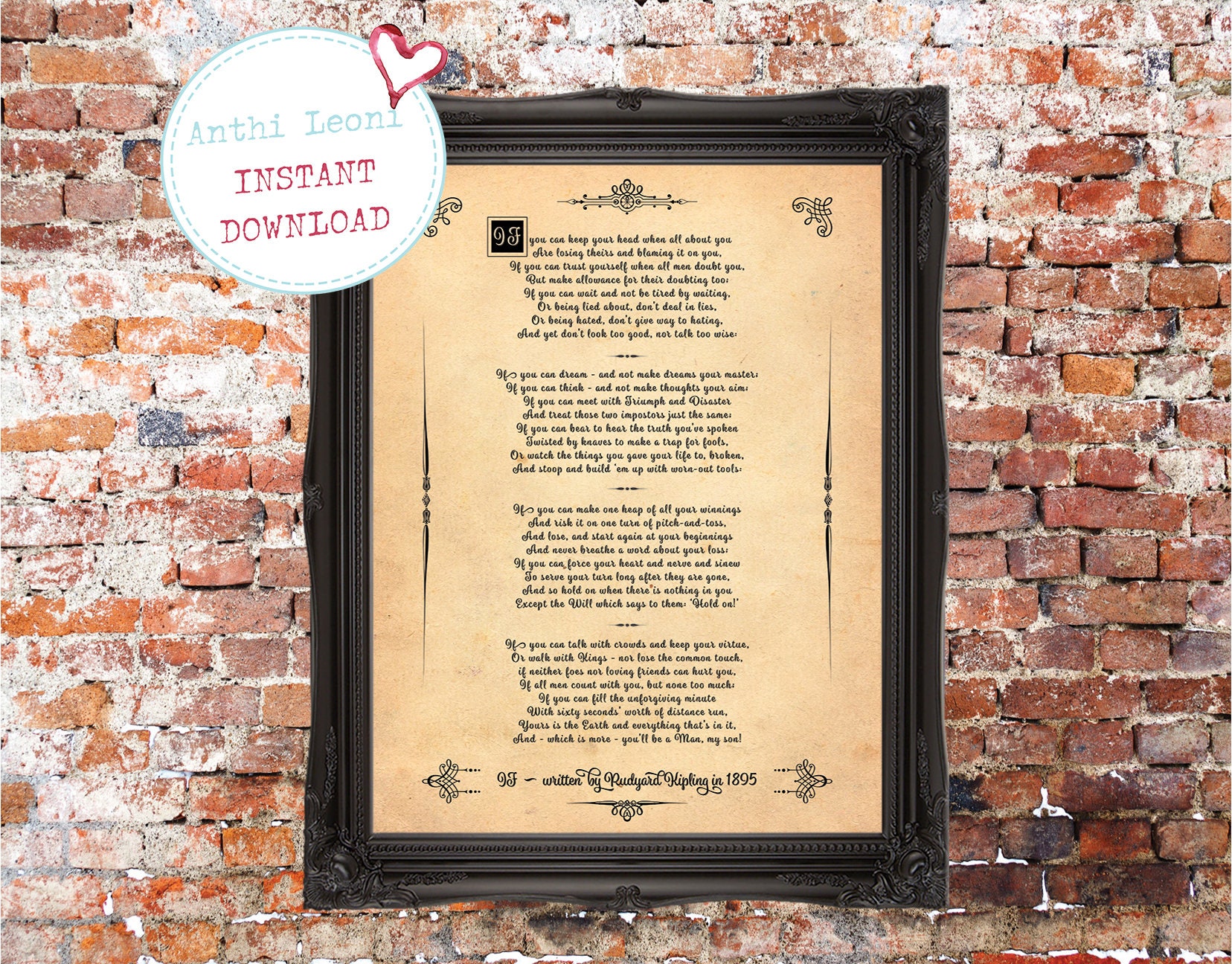 IF Poem Printable Instant Download You'll Be A Man My Son by Rudyard