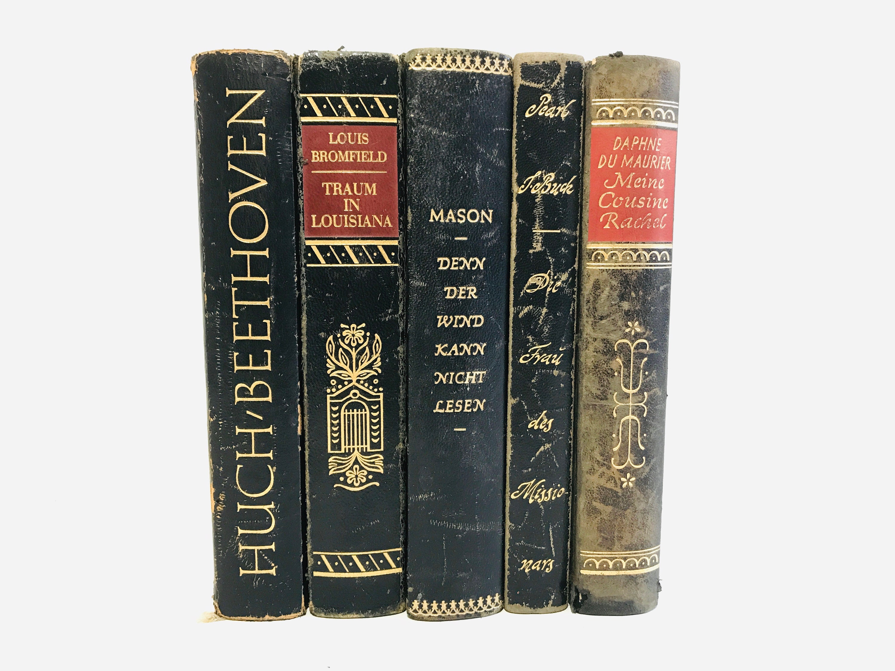 Decorative Half Leather Black Red Gold Books Library Decor