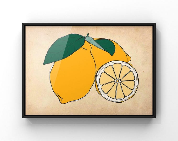 Lemon Fruit Print, - Vintage Style Kitchen Wall Art, Framed or Unframed