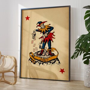 Antique Rustic Games Room Decor Joker Playing Card Poster Art Print Rummy Canasta Player Gift | PRINTED FRAME OPTIONS