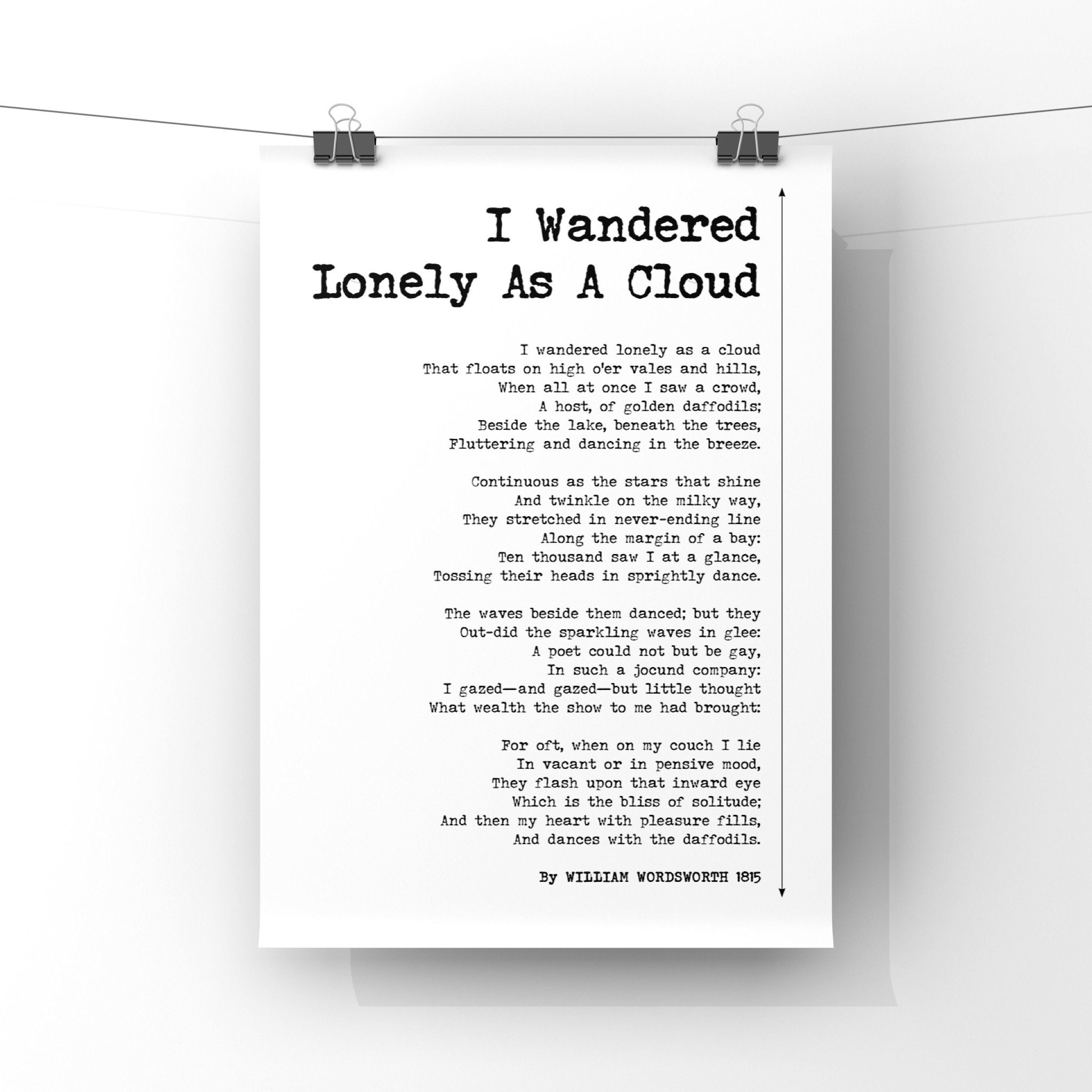 I Wandered Lonely As A Cloud Classic Poem by William Etsy