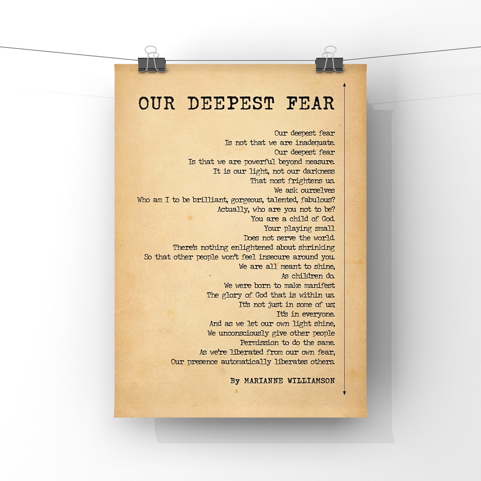 Our Deepest Fear Poem by Marianne Williamson Wall Art Print | Etsy UK