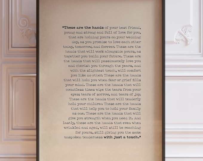 Blessing of the Hands Poem Print Poster Handfasting Wedding Service Poetry Marriage Ceremony Reading Wedding Gift For Bride and Groom