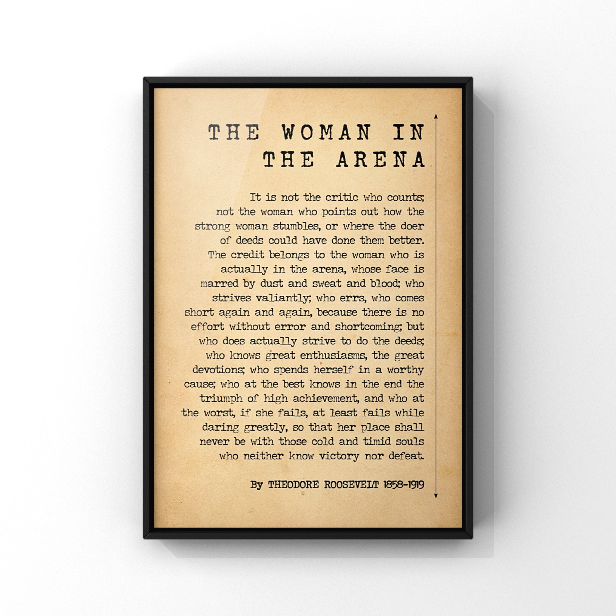 The Woman In The Arena Quote Speech By Theodore Roosevelt Poster Print Daring Greatly Unframed Wall Art Quote Print Antique Style A3 A4