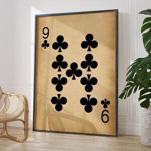 Nine of Clubs Print - Antique Rustic Playing Card Wall Art
