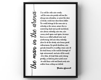 Theodore Roosevelt Speech The Man In The Arena Speech, Citizenship in a Republic Quote Poster Print, PRINTED Presidential Speech