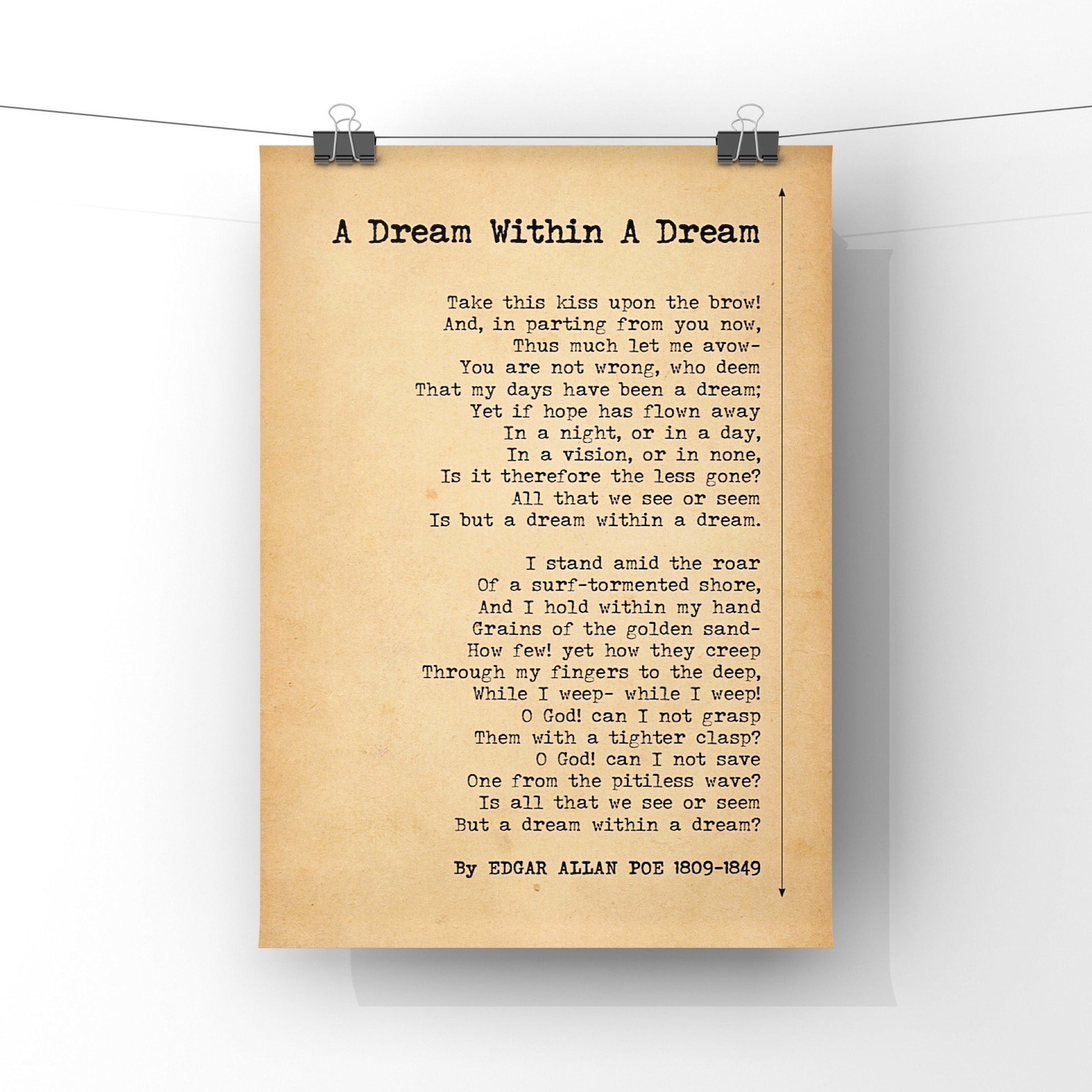 A Dream Within A Dream by Edgar Allan Poe Poster Print Classic American Poetry Simple Poem Print