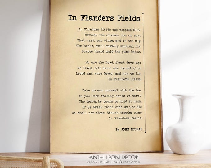 In Flanders Fields Poem by John Mccrae Poster Print | Remembrance Day Poem | Veterans Poem | Memorial Poem Poster | PRINTED