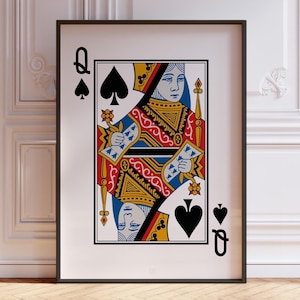 Queen of Spades Playing Card Wall Art Print, Playing Cards Poster Print, Spades Card Deck Sign | PRINTED