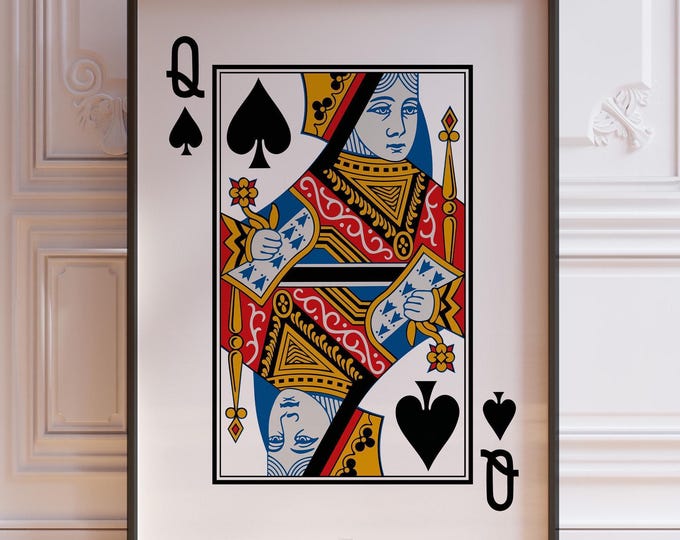 Queen of Spades Poster - Playing Card Wall Art Print, Games Room Decor