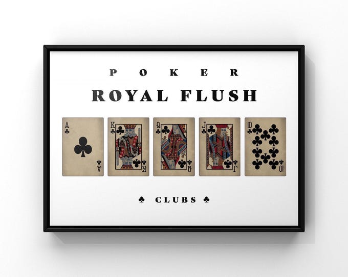 Royal Flush Clubs Poster - Poker Hand Wall Art Print, Games Room Decor, Framed or Unframed