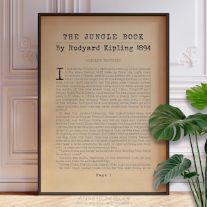 The Jungle Book By Rudyard Kipling, Jungle Book Wall Art, Book Page Print, Classic Literature Print, Wall Art Print | PRINTED