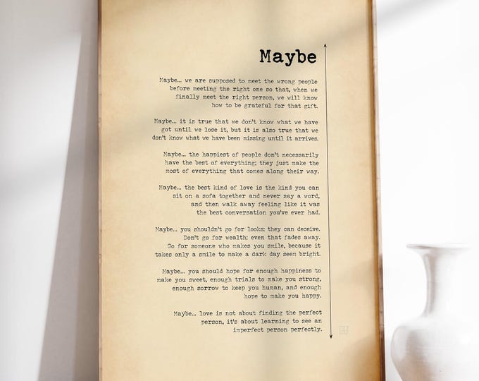 Maybe Poem Print – Romantic Love Poem Wall Art Gift for Him or Her, Soft Vintage Poetry Poster, Framed or Unframed Wedding Poem