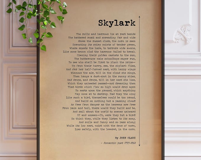 Skylark Poem Print - Vintage English Countryside Wall Art, Framed or Unframed