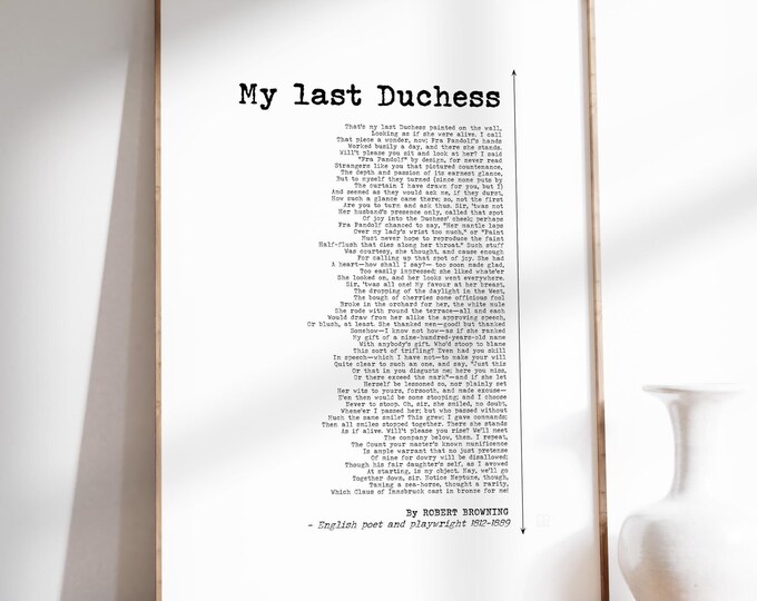 My Last Duchess Poem Print - Robert Browning Poster Print, Minimalist Style Poem, Classic Literature