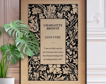 Jane Eyre Book Cover Poster - I Am No Bird Charlotte Bronte Quote Wall Art, Framed or Unframed