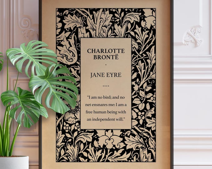Featured listing image: Jane Eyre Book Cover Art Poster Print, Charlotte Bronte Book Title Page Art Print, Classic Literary Wall Decor, Framed or Unframed Poster