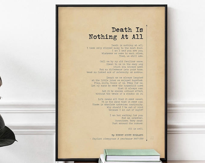 Death Is Nothing at All Poem Print, Henry Scott Holland, Funeral Reading, In Loving Memory Wall Art, Memorial Keepsake