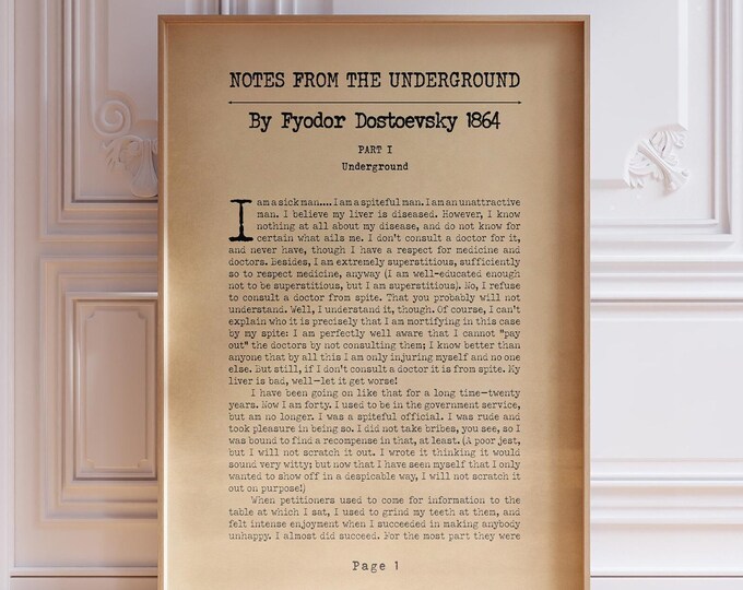 Notes From The Underground Poster - Fyodor Dostoevsky Novel Page Print