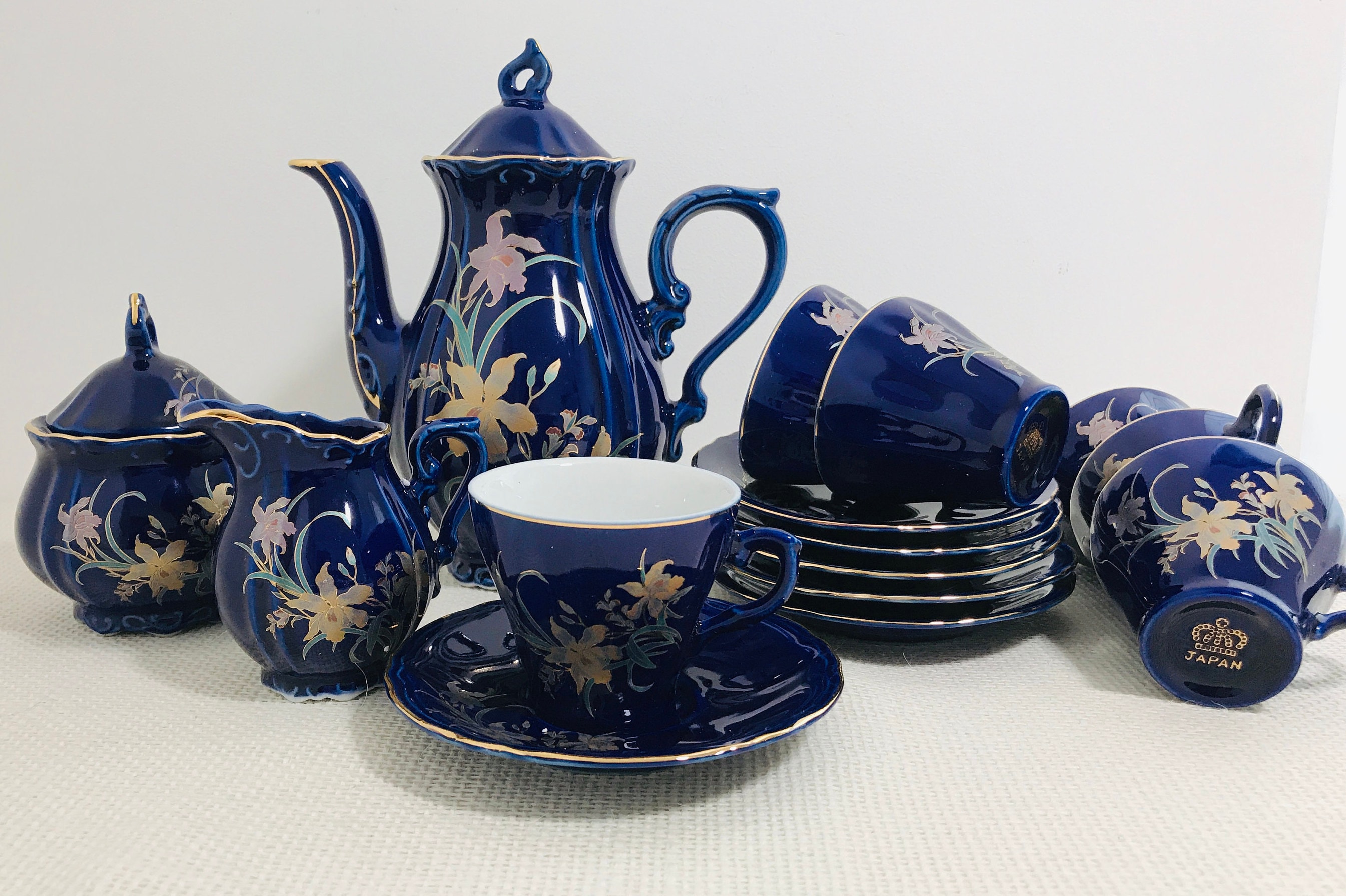 Cobalt Blue and Gold China Coffee Tea Set | Vintage Coffee Set