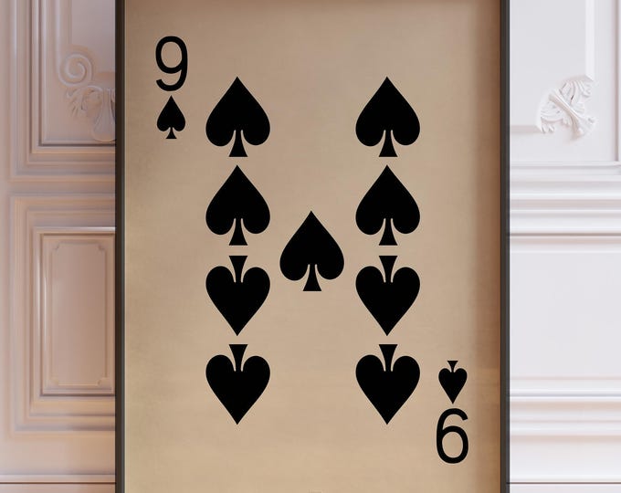 Nine Of Spades Poster Print, Vintage Playing Cards Wall Art Print, Black Card Deck Print, Nine Spades Wall Decor | PRINTED