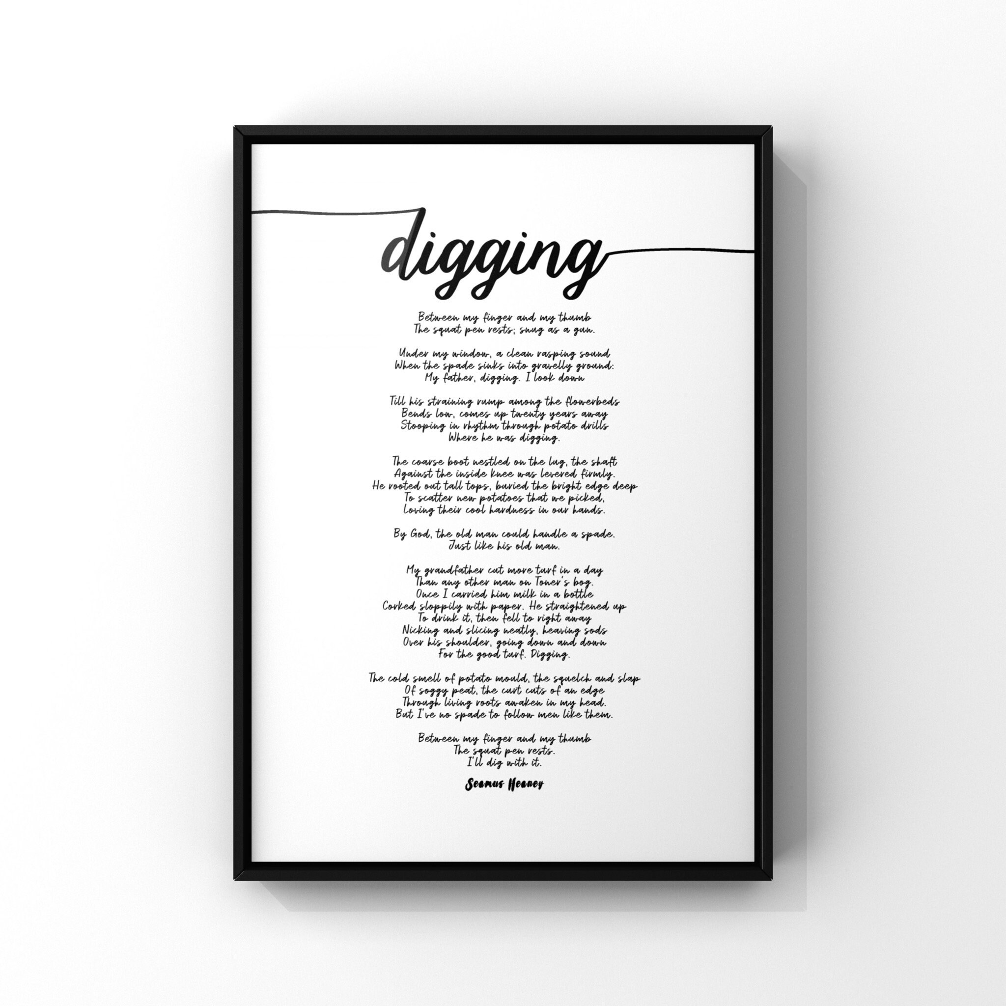 Digging Poem Seamus Heaney Print Contemporary Script Font - Etsy