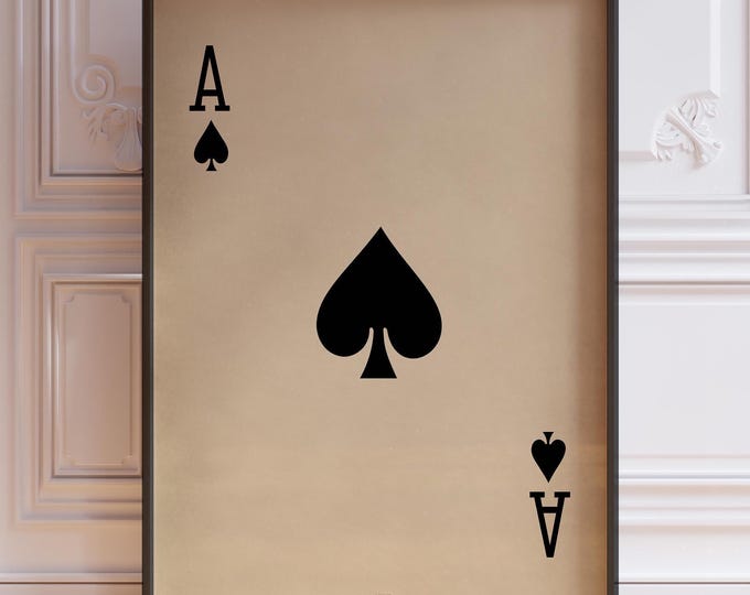 Ace of Spades Poster Print, Vintage Playing Cards Wall Art Print, Black Card Deck Print, Ace Wall Decor | PRINTED
