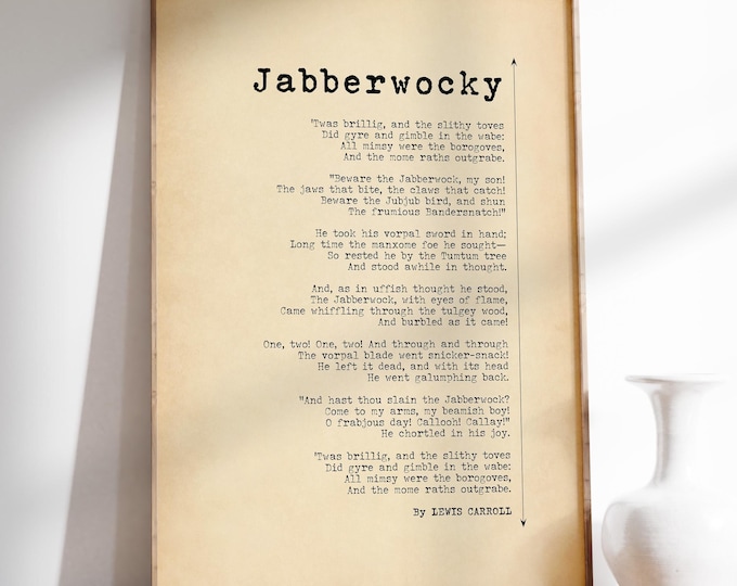 Jabberwocky Poem By Lewis Carroll Poster Print | Nonsense Poem | Poem Print | Children's Wall Art | Nursery Poetry Wall Art Print | PRINTED