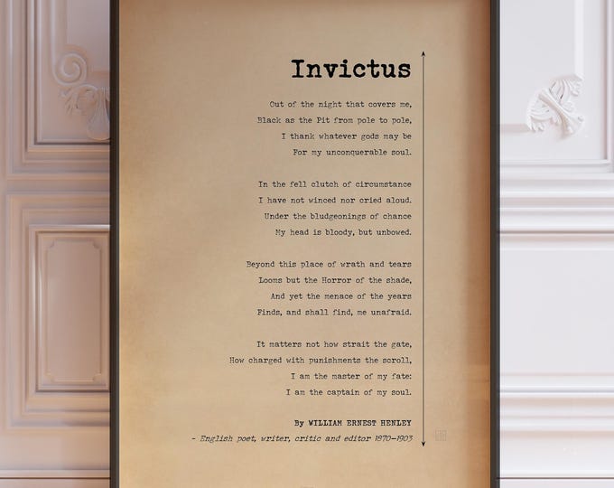 Invictus Poem Print - William Ernest Henley, Minimalist Wall Art, Framed or Unframed