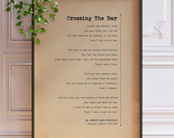 Crossing the Bar Poem Print – Tennyson Memorial Poster, Comforting Sympathy Wall Art Gift, Soft-Vintage Poetry, Printed Framed or Unframed