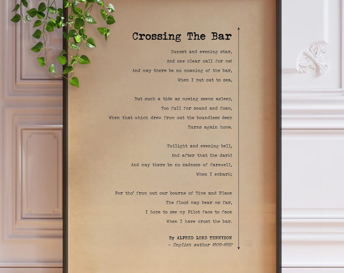 Crossing the Bar Poem Print – Tennyson Memorial Poster, Comforting Sympathy Wall Art Gift, Soft-Vintage Poetry, Printed Framed or Unframed