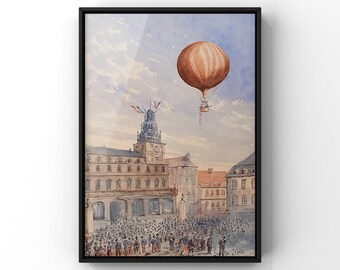 Vintage French Hot Air Balloon Art Print Antique Victorian - Etsy