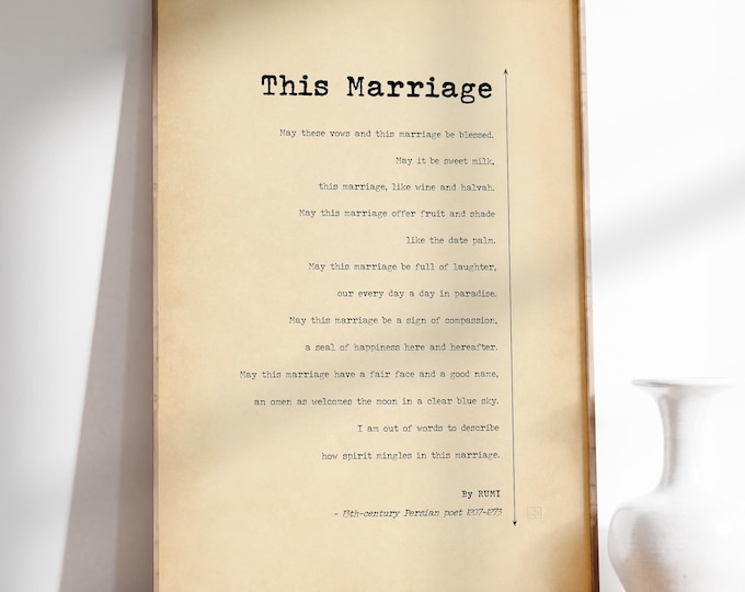 Rumi Poem Print - This Marriage Romantic Wedding Wall Art, Sufi Poetry Poster Framed or Unframed